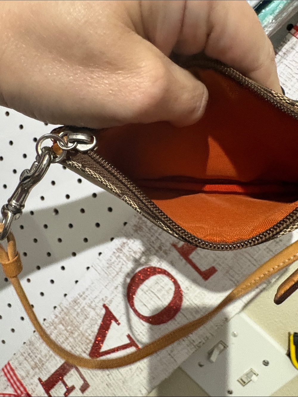 Coach Brown Signature Canvas Wristlet with Tan Trim - Picture 4 of 6